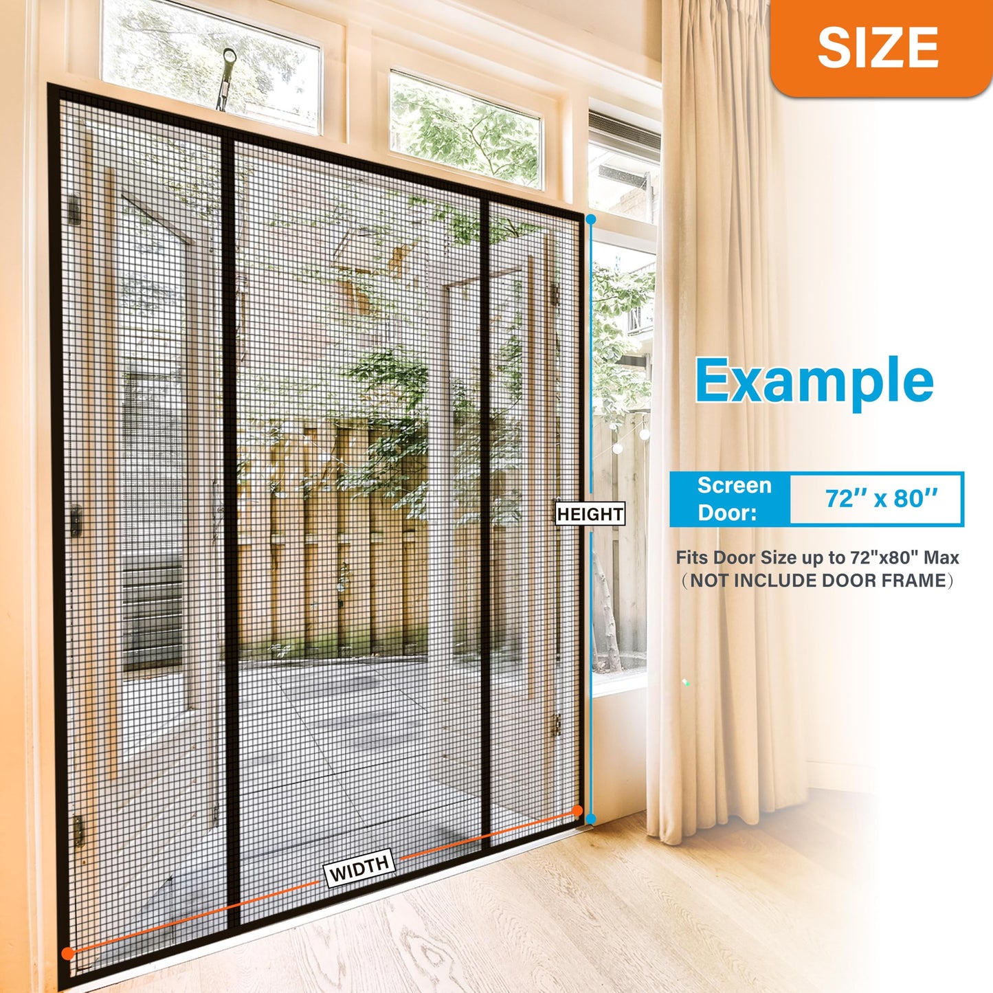 Double Door Fiberglass Magnetic Screen Door，Screen Door Mesh，Keep Bugs Out, Heavy-Duty Mesh Curtain,Pet and Kid Friendly, Works with Front Doors, Sliding Doors（72x96 Inch