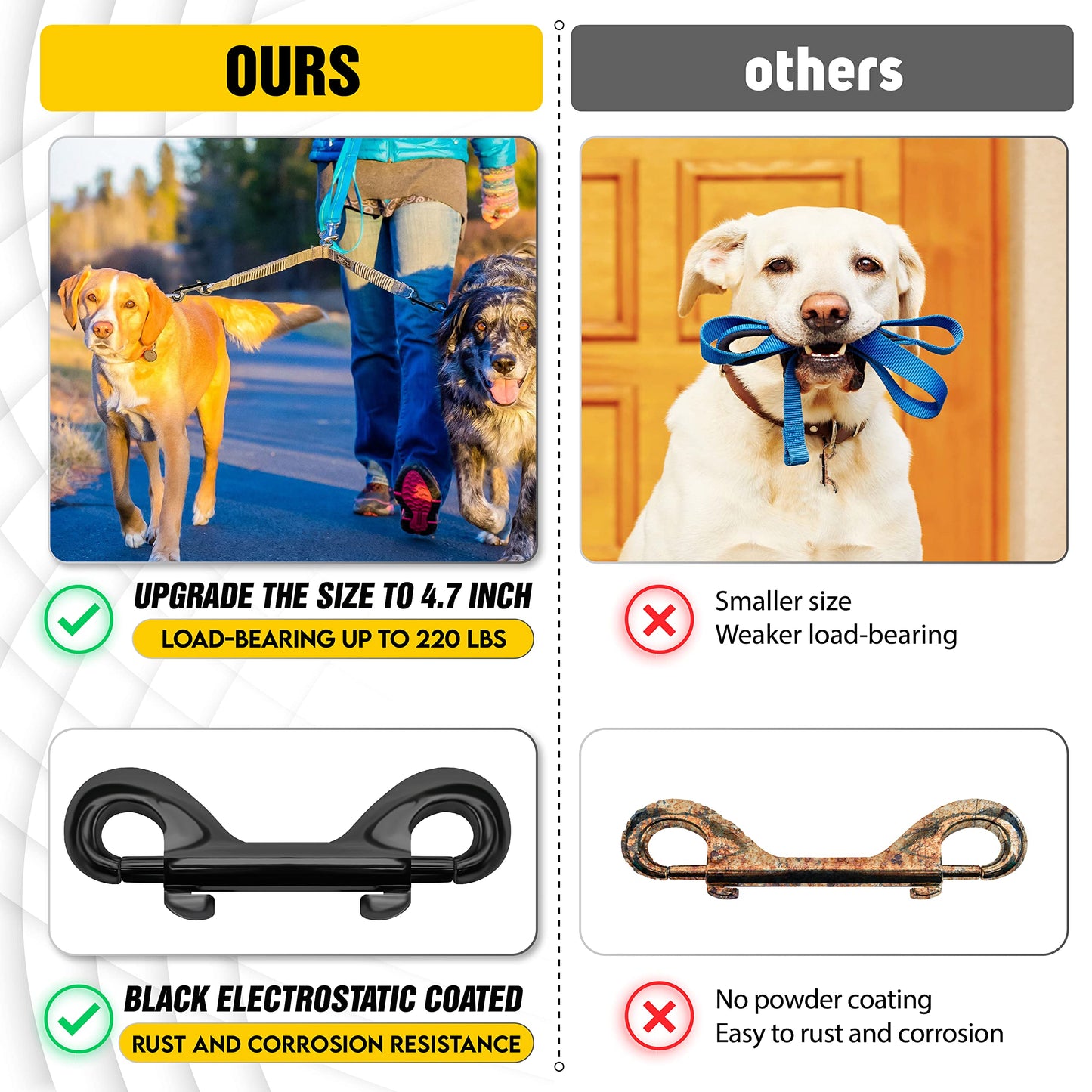 [Extra Durable] 4.7” Double Ended Bolt Snaps Hooks 220LBS Weight Capacity, Heavy-Duty & Rust-Resistant Zinc Alloy Double Sided Clips, Best for Dog Leashes, Awnings, Sports Equipment, Boating (2 Pack)