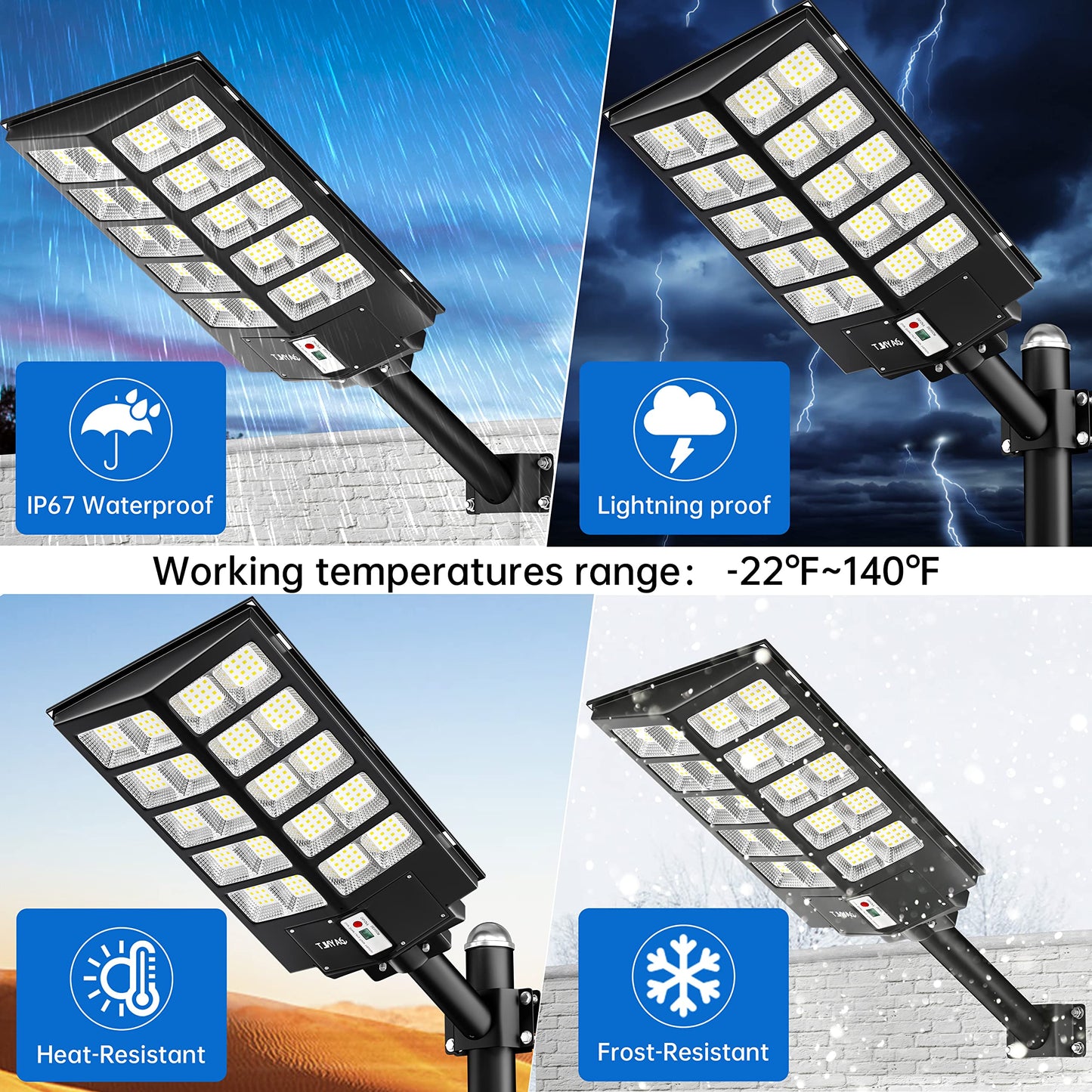 JAYNLT Y-5200W Solar Street Lights Outdoor,520000LM 6500K Commercial Parking Lot Lights Dusk to Dawn, Waterproof Solar Security Flood Lamps with Motion Sensor and Remote for Yard, Garage, Driveway