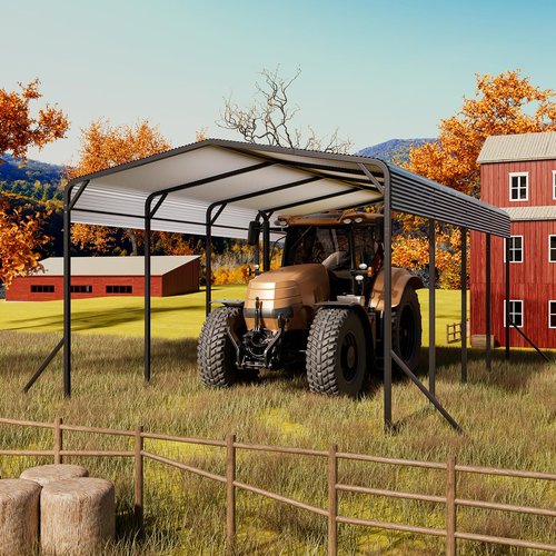 Lyromix Carport 12x20 FT Heavy Duty Metal Carport, Outdoor Metal Canopy with Additional Diagonal Bars and 4 Support Feet, Car Port Garage Galvanized Shelter for Car, Boat and Tractor