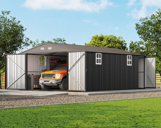 Jocisland 13.2x20.7x8 FT Heavy Duty Carport, Metal carport with 2 Lockable Doors & 4 Windows, Carport Canopy for for Car, Truck, Garbage Can, Tool, Lawnmower, Grey