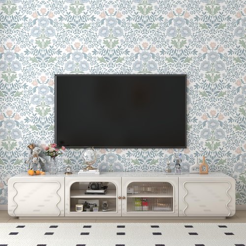Floral Wallpaper Peel and Stick Wallpaper 17.3"x78.8" Boho Contact Paper Removable Self Adhesive Wall Paper for Bathroom Bedroom Blue and White Wildflower Wallpapers for Walls Home Decorate Vinyl