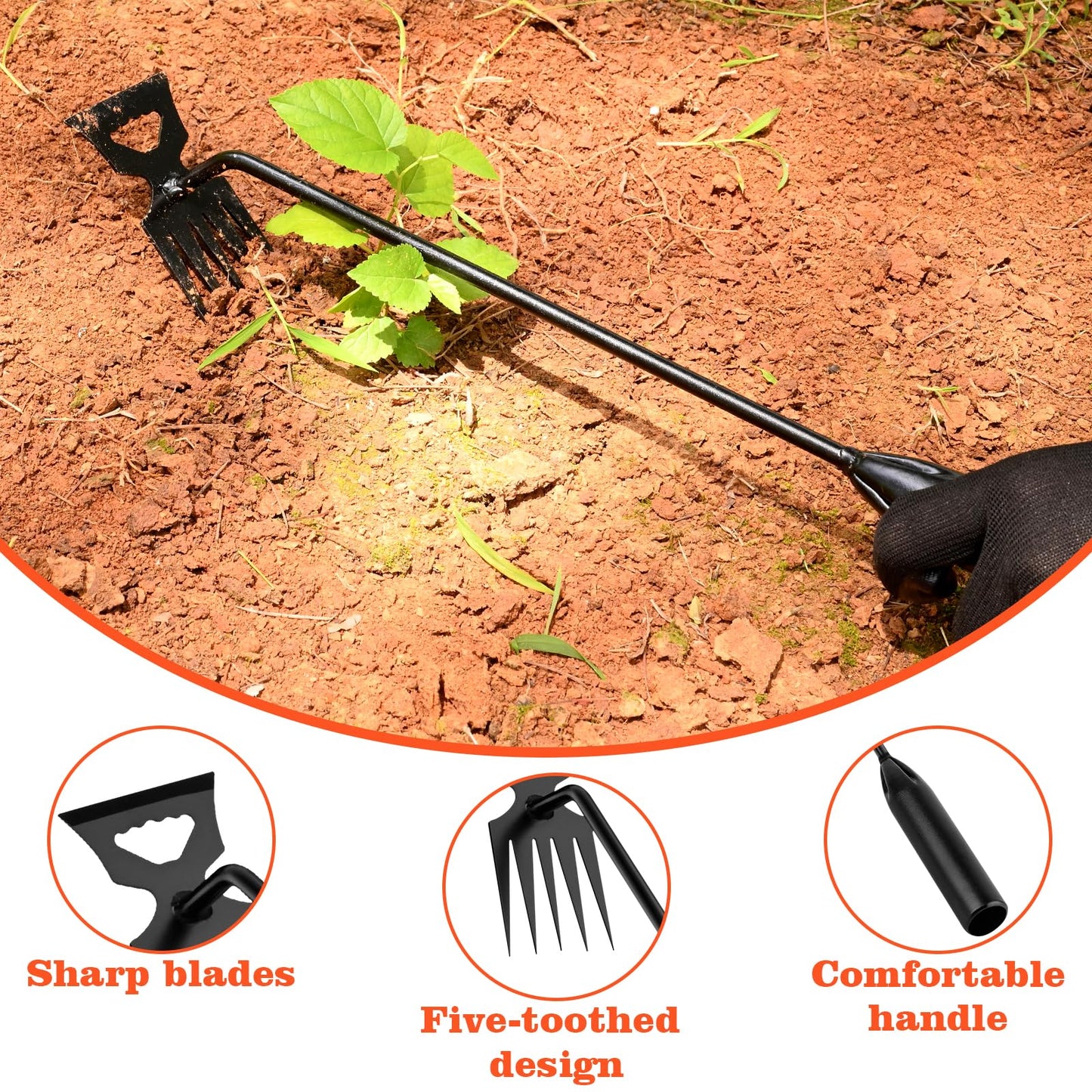 BokingOne Weed Puller Tool Garden Weed Pulling Tool, 4-Tine Manganese Steel Weeder Tool - Black Coated Forged Portable Garden Hand Weeder for Farm, Orchard & Garden (2Pack)