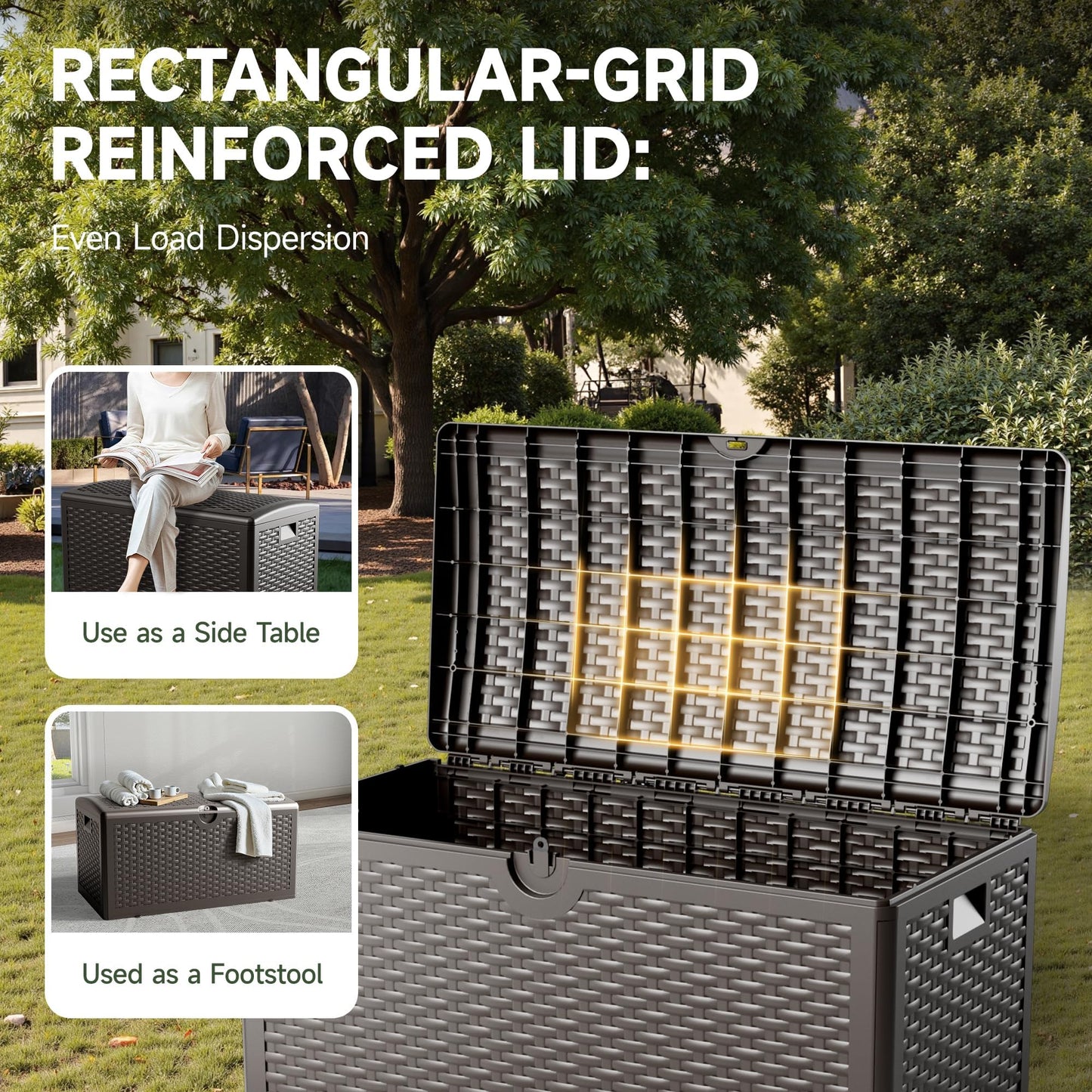 Ortus Collective 90 Gallon Deck Box, Lockable & Waterproof Resin, UV Resistant Storage Box for Patio, Garden, Pool, Brown