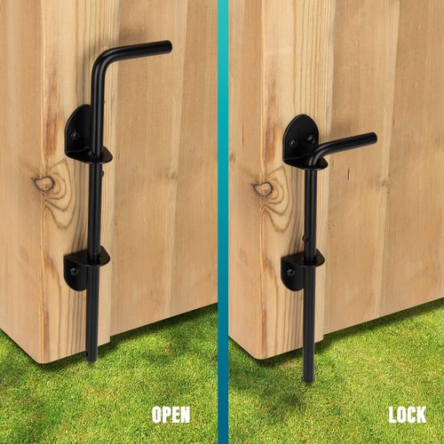 12" Cane Bolt Heavy Duty Drop Rod Gate Stopper Hardware, Gate Ground Latch for Wooden Fences Metal Gates Doors, Gate Drop Pin for Holding Gate to The Ground, Black Finish