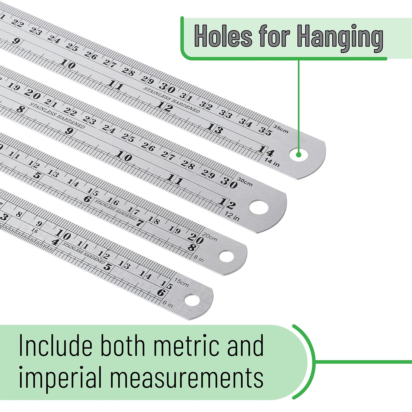 Mr. Pen- Metal Straight Edge Ruler, 4 pcs, 6", 8", 12", 14"