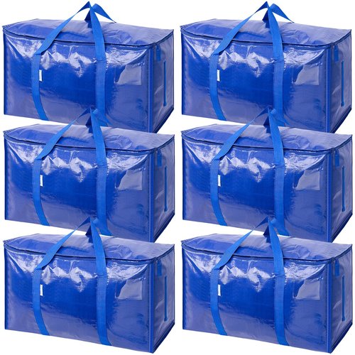 TICONN 6 Pack Extra Large Moving Bags with Zippers & Carrying Handles, Heavy-Duty Storage Tote Moving Boxes for Space Saving (6 PK, 18 Gallon)