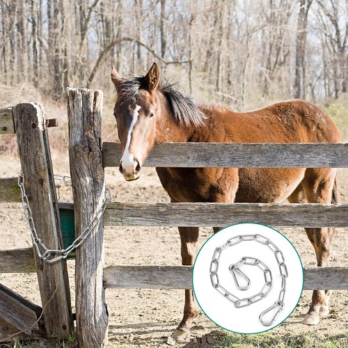 Gate Chain Lock for Outdoor Fence, 20 Inch Stainless Steel Gate Link Chain Latch with Double-Ended Carabiners for Pet Cages, Horse Goat Cow Corral Supplies (3mm Thick)
