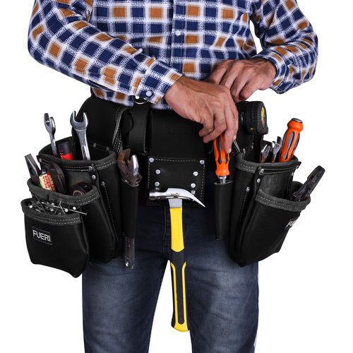 FUERI Leather Tool Belt Bags Pouches Heavy Duty for Men Construction Carpenter Electrician Framer Women Iron Worker